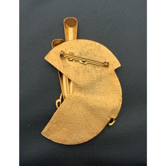 Vintage Gold Tone Theater Drama Mask Comedy Tragedy Large Brooch Rhinestones - Picture 4 of 4